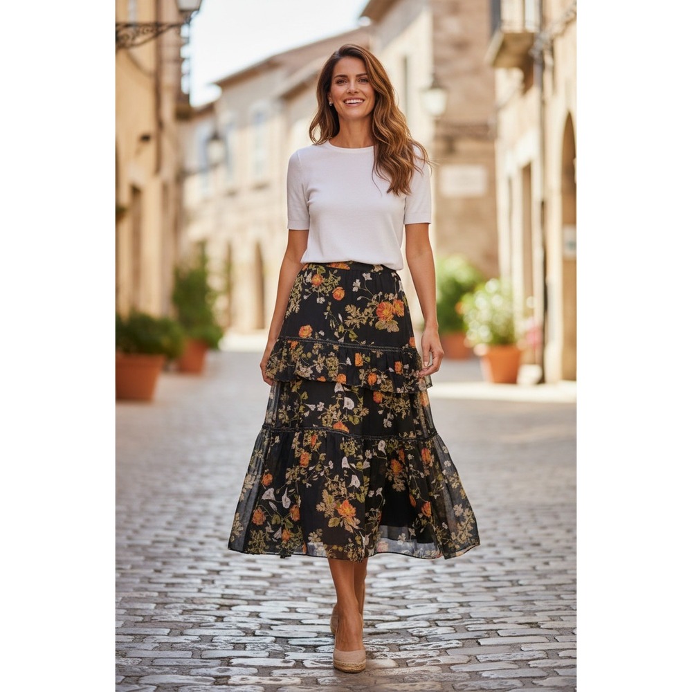 Lauren Ralph Lauren NWT Floral Tiered Maxi Skirt Cottagecore Boho 4 W29 $135